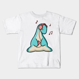 Vibing Long Neck Dino, Dinosaur, Music, Red Kids T-Shirt